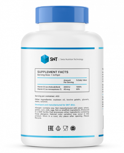 SNT Vitamin D3 + K2 2000 IU, 400 капсул SNT Vitamin D3 + K2 2000 IU, 400 капсул