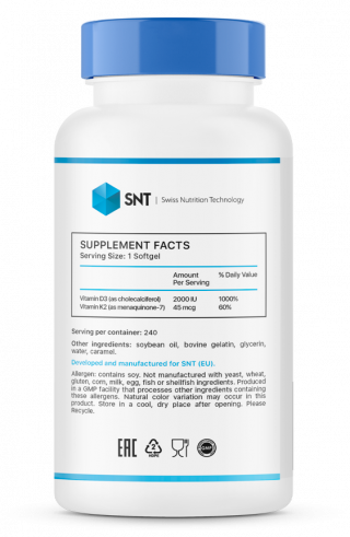 SNT Vitamin D3 + K2 2000 IU, 240 капсул SNT Vitamin D3 + K2 2000 IU, 240 капсул
