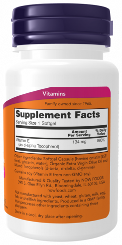 NOW Vitamin E-200 With Mixed Tocopherols, 100 капсул NOW Vitamin E-200 With Mixed Tocopherols, 100 капсул