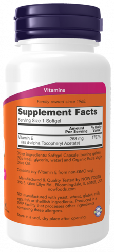 NOW Vitamin E-400 D-Alpha Tocopheryl, 100 капсул NOW Vitamin E-400 D-Alpha Tocopheryl, 100 капсул