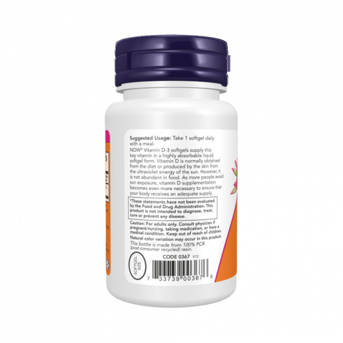 NOW Витамин D-3 2000 МЕ, 120 капсул