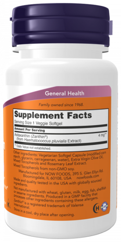 NOW Astaxanthin 4 mg, 60 капсул NOW Astaxanthin 4 mg, 60 капсул