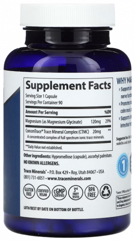Trace Minerals Magnesium Glycinate 120 mg, 90 капсул Trace Minerals Magnesium Glycinate 120 mg, 90 капсул