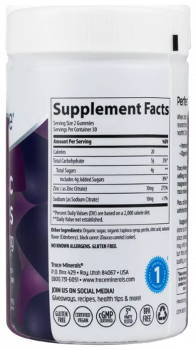Trace Minerals Zinc Gummies 30 mg, 60 таблеток