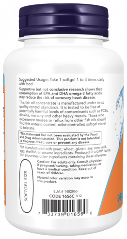 NOW Омега-3 дезодорированная, 90 капсул