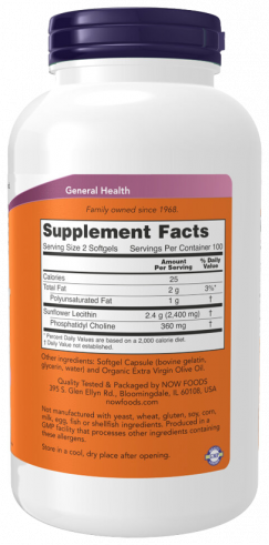 NOW Sunflower Lecithin 1200 mg, 200 капсул NOW Sunflower Lecithin 1200 mg, 200 капсул
