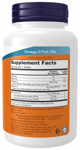 NOW Cod Liver Oil 1000 mg, 90 капсул NOW Cod Liver Oil 1000 mg, 90 капсул